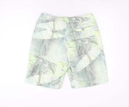 H&M Mens Green Geometric Polyester Bermuda Shorts Size M L9 in Regular Drawstring - Swim Short