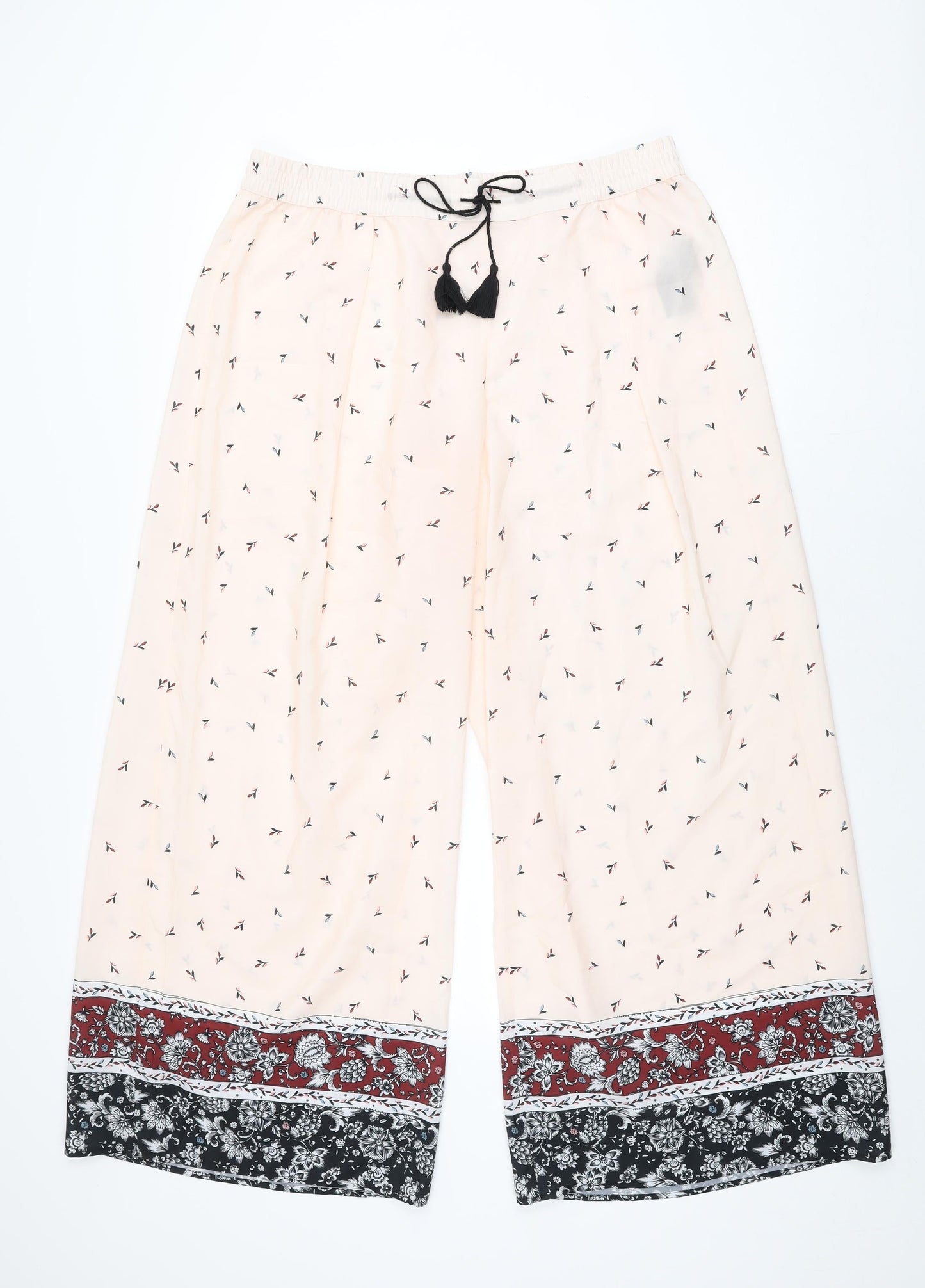 Nine Womens Pink Floral Polyester Trousers Size 14 L30 in Regular Drawstring