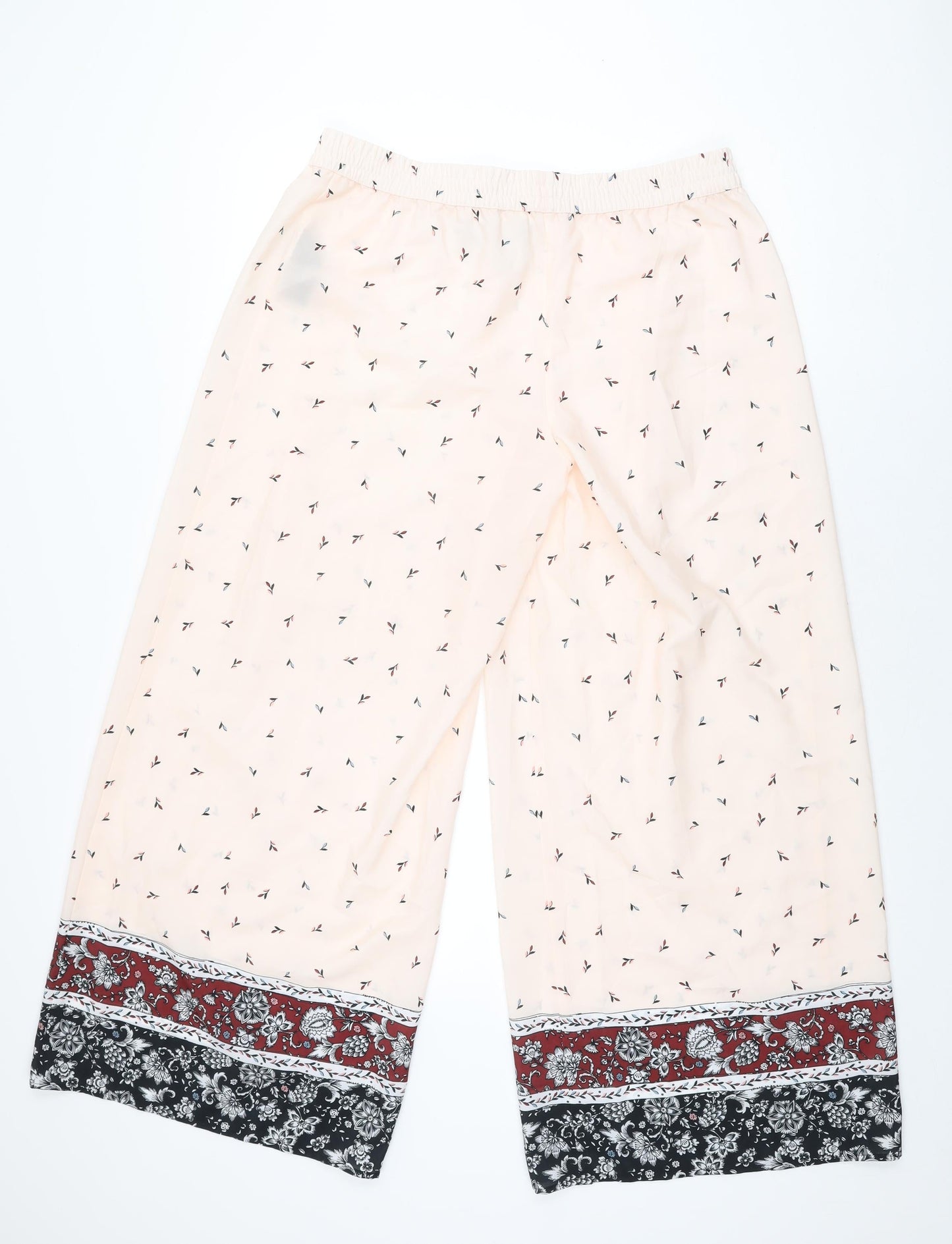 Nine Womens Pink Floral Polyester Trousers Size 14 L30 in Regular Drawstring