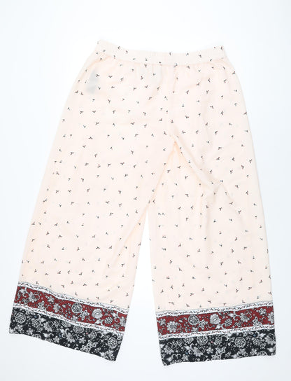 Nine Womens Pink Floral Polyester Trousers Size 14 L30 in Regular Drawstring