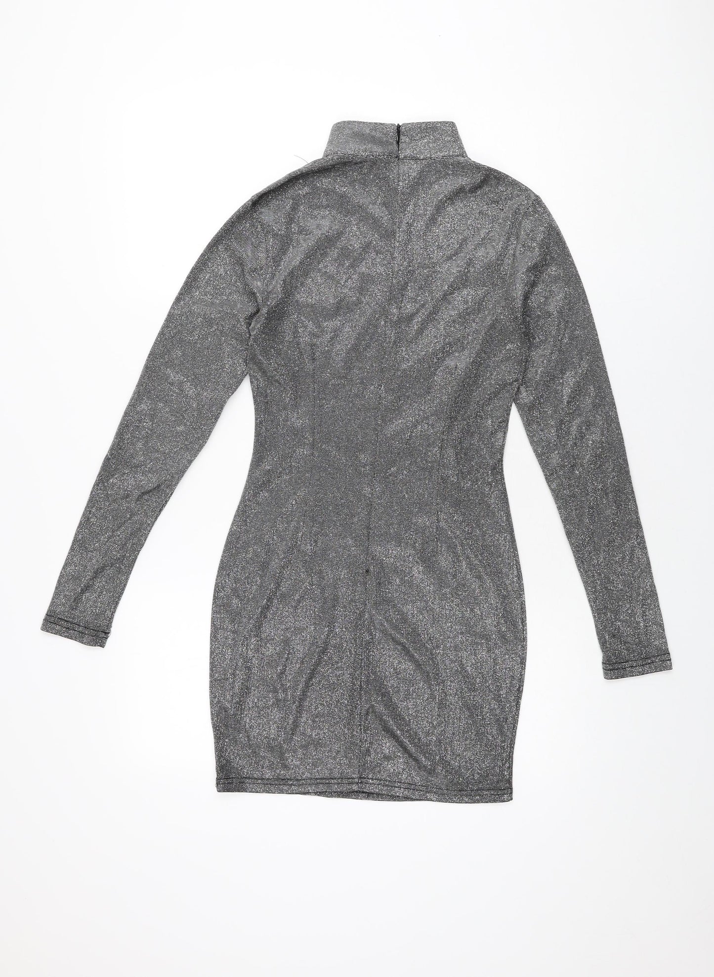 Missguided Womens Silver Polyester Bodycon Size 8 High Neck Zip