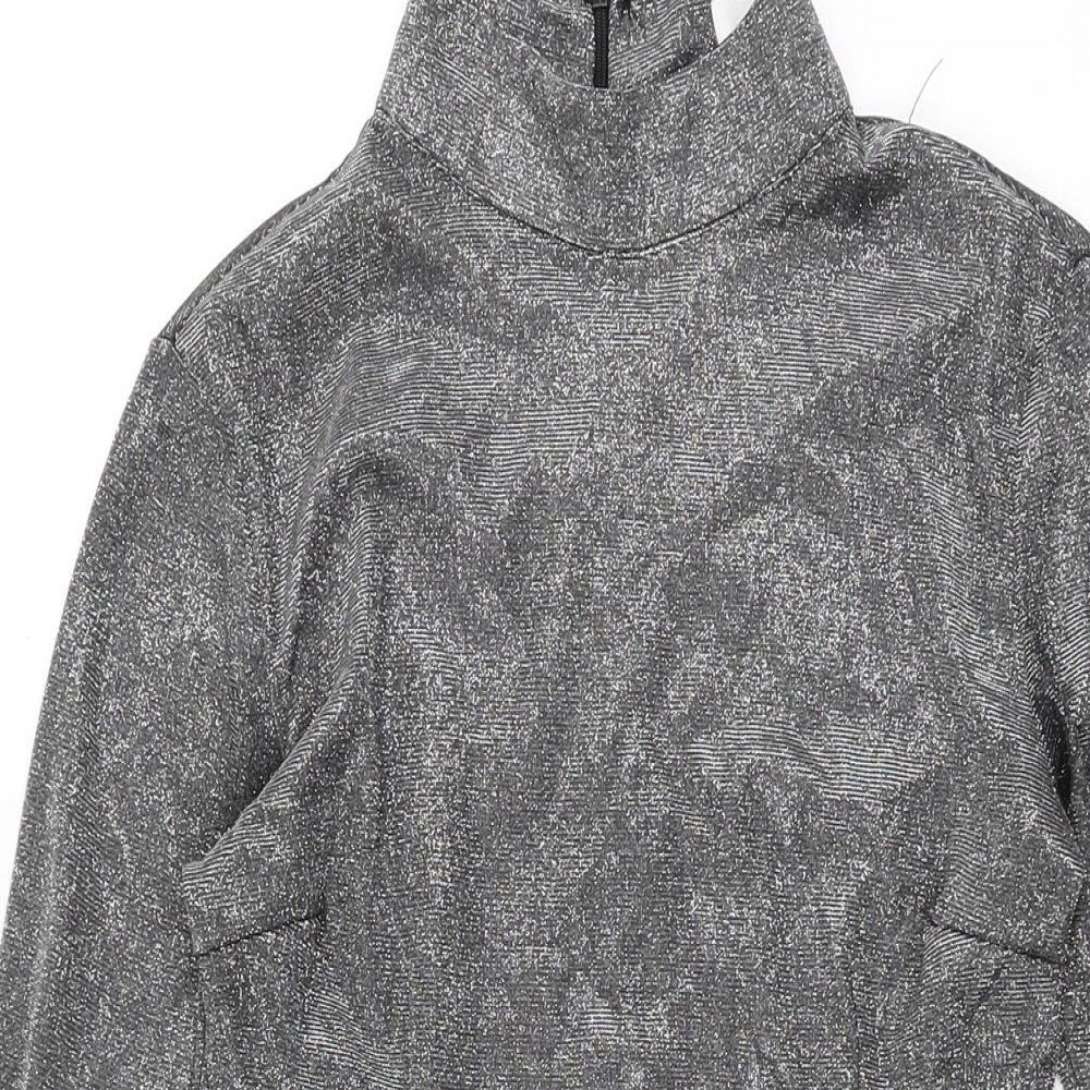 Missguided Womens Silver Polyester Bodycon Size 8 High Neck Zip