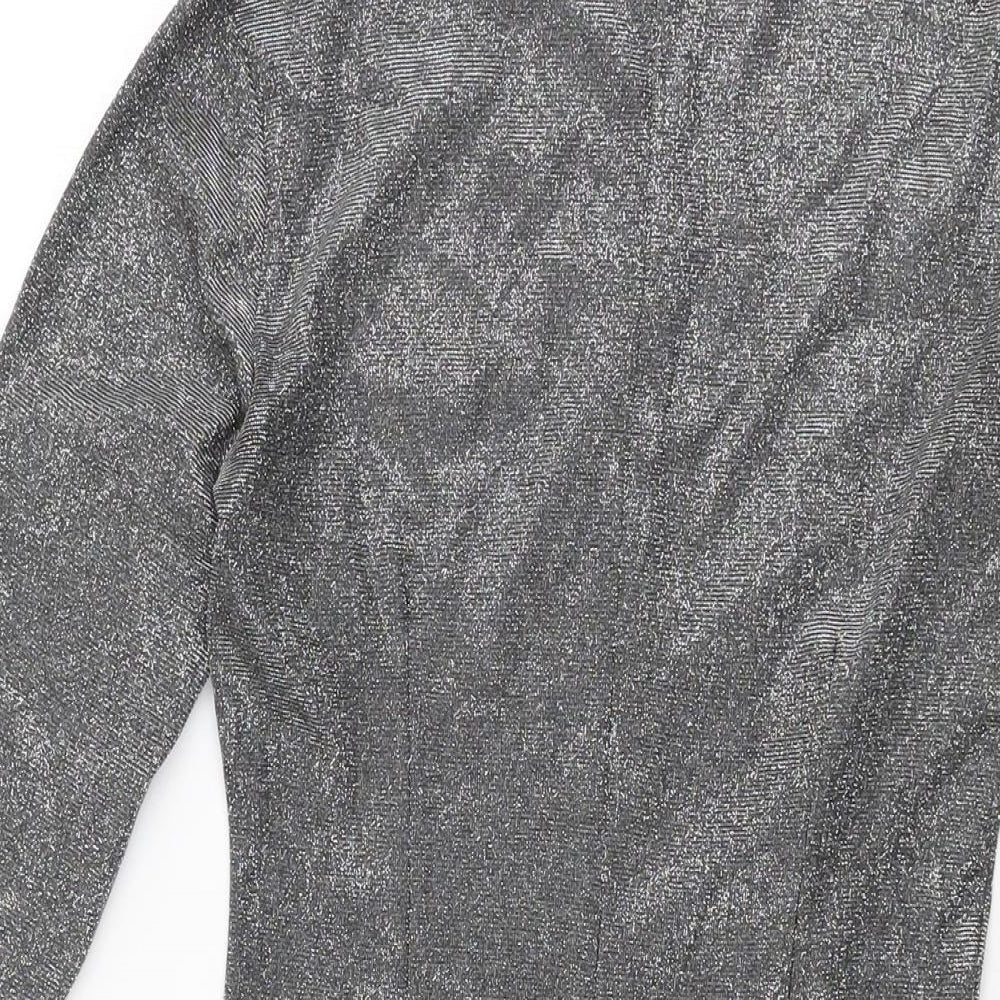 Missguided Womens Silver Polyester Bodycon Size 8 High Neck Zip
