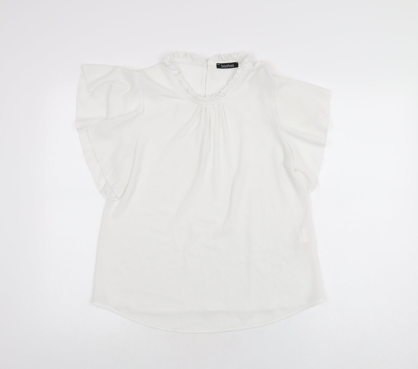 Boohoo Womens White Polyester Basic T-Shirt Size 8 Round Neck