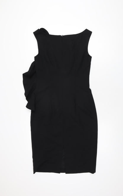 Coast Womens Black Wool Bodycon Size 8 Boat Neck Zip