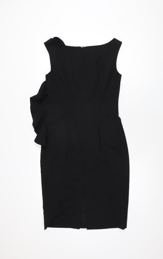 Coast Womens Black Wool Bodycon Size 8 Boat Neck Zip