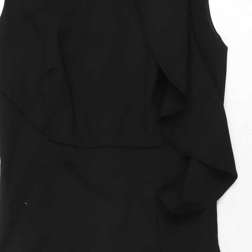 Coast Womens Black Wool Bodycon Size 8 Boat Neck Zip