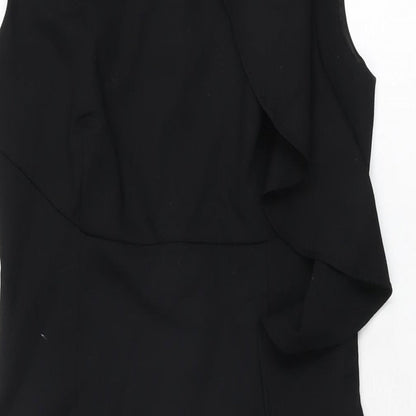 Coast Womens Black Wool Bodycon Size 8 Boat Neck Zip