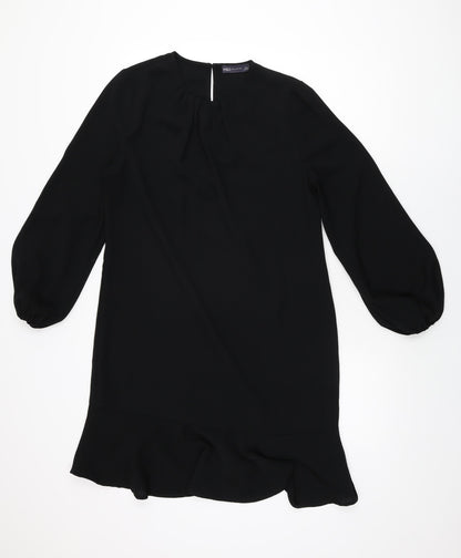 Marks and Spencer Womens Black Polyester Shift Size 10 Round Neck Button