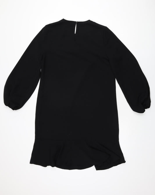 Marks and Spencer Womens Black Polyester Shift Size 10 Round Neck Button