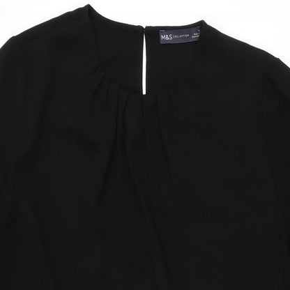 Marks and Spencer Womens Black Polyester Shift Size 10 Round Neck Button