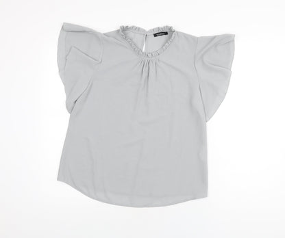 Boohoo Womens Grey Polyester Basic Blouse Size 8 Round Neck