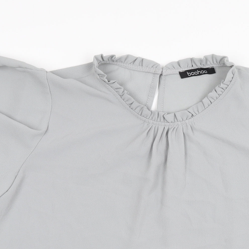 Boohoo Womens Grey Polyester Basic Blouse Size 8 Round Neck