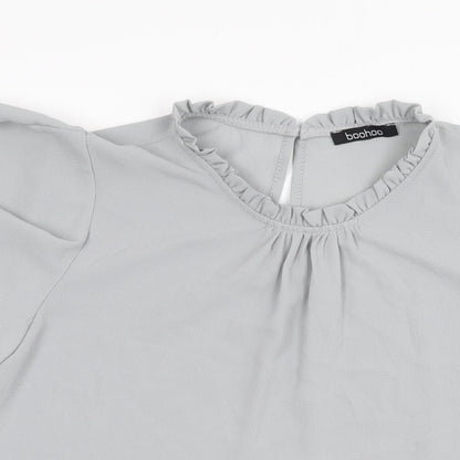 Boohoo Womens Grey Polyester Basic Blouse Size 8 Round Neck