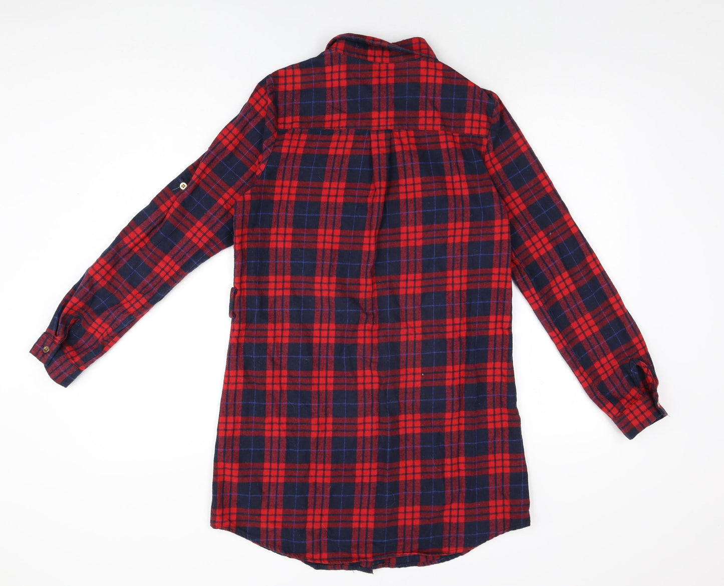 Skin Womens Red Plaid Polyester Shirt Dress Size 12 Collared Button