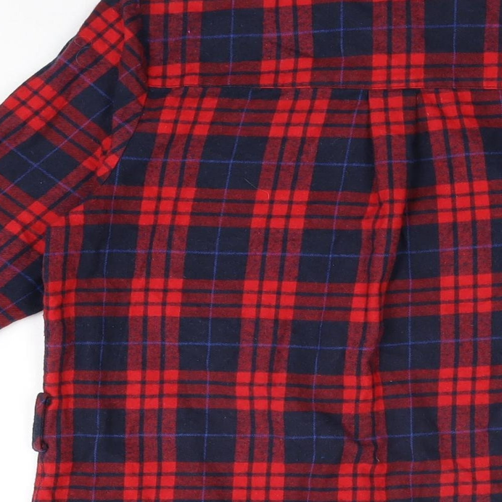 Skin Womens Red Plaid Polyester Shirt Dress Size 12 Collared Button