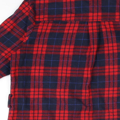 Skin Womens Red Plaid Polyester Shirt Dress Size 12 Collared Button