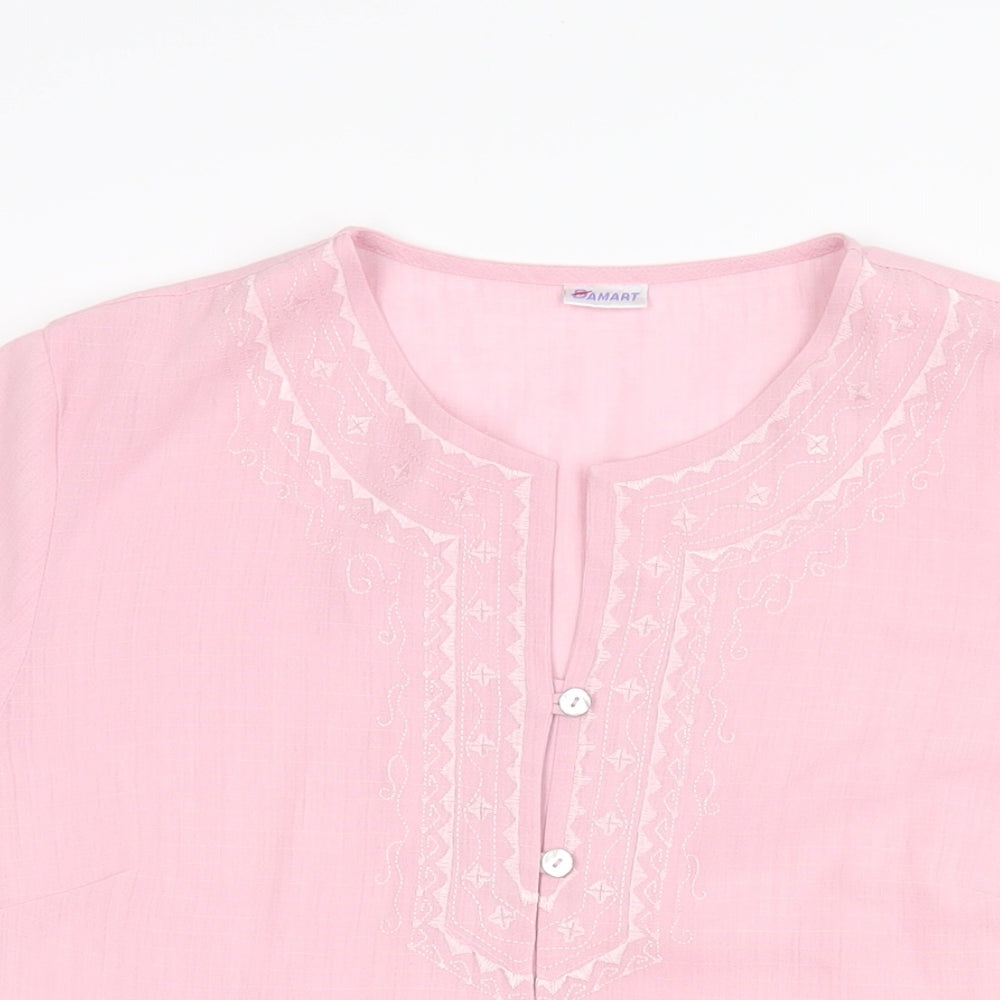 Womens UK Size 14 Damart Pink Basic Button-Up