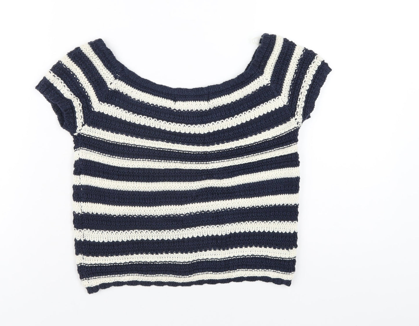 LU NYC Womens Blue Striped Acrylic Basic T-Shirt Size S Boat Neck