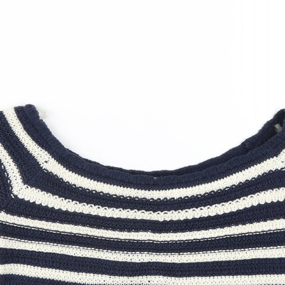 LU NYC Womens Blue Striped Acrylic Basic T-Shirt Size S Boat Neck