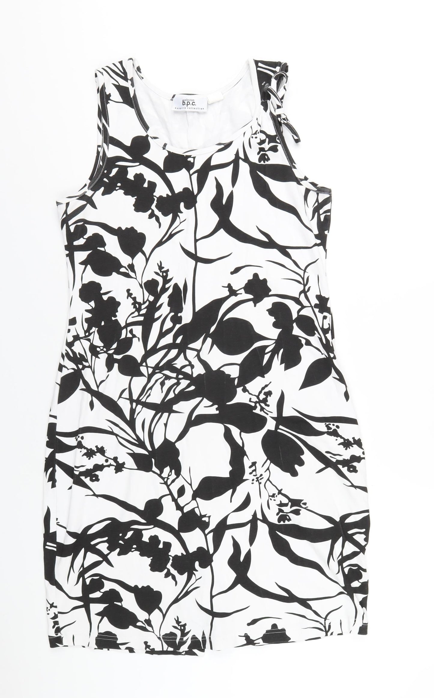 bonprix Womens White Floral Cotton Bodycon Size M Round Neck Pullover
