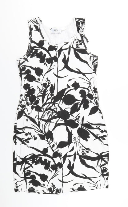 bonprix Womens White Floral Cotton Bodycon Size M Round Neck Pullover