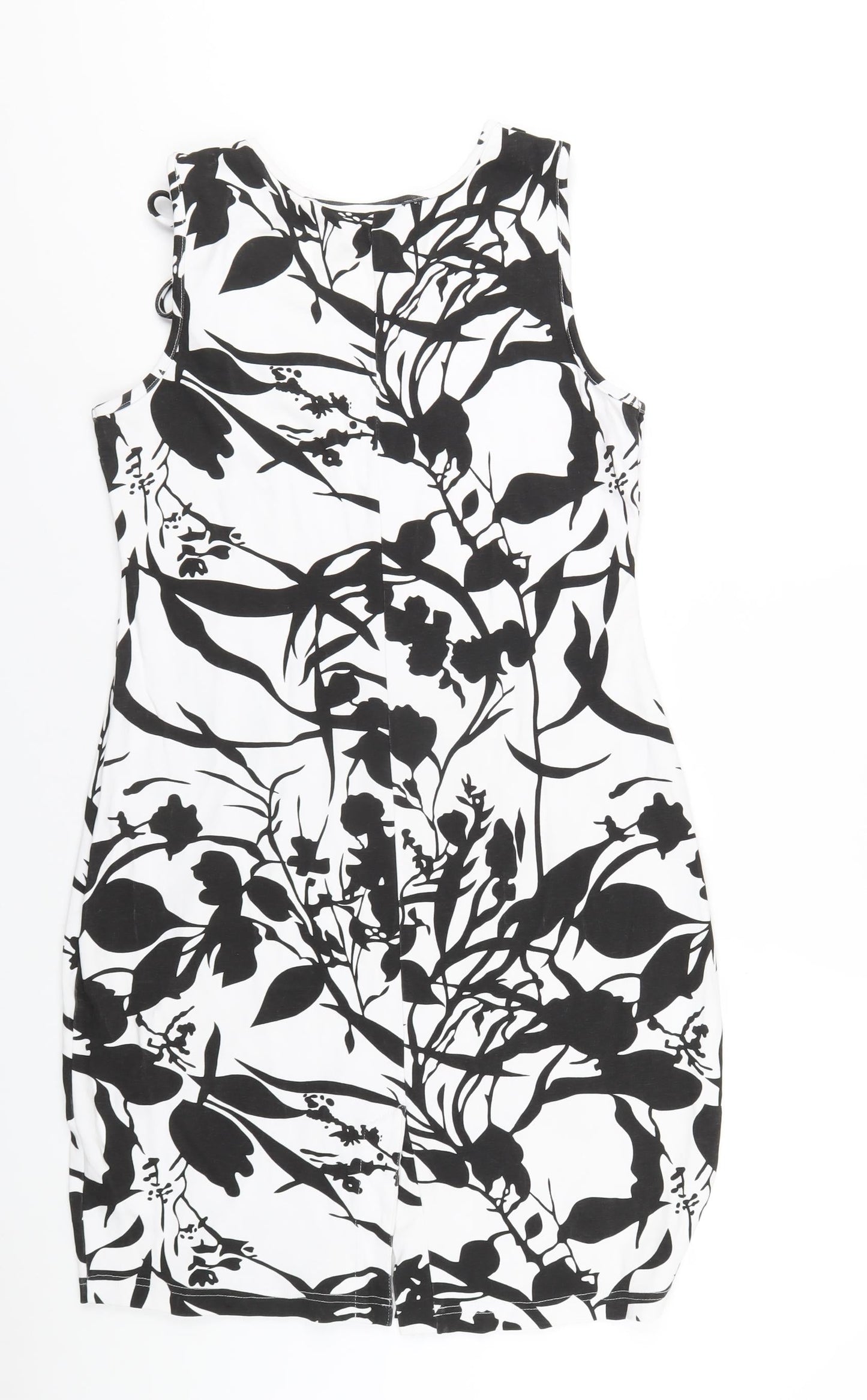 bonprix Womens White Floral Cotton Bodycon Size M Round Neck Pullover