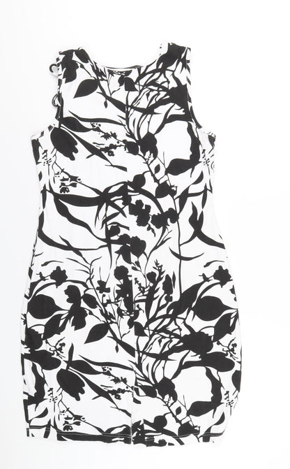 bonprix Womens White Floral Cotton Bodycon Size M Round Neck Pullover