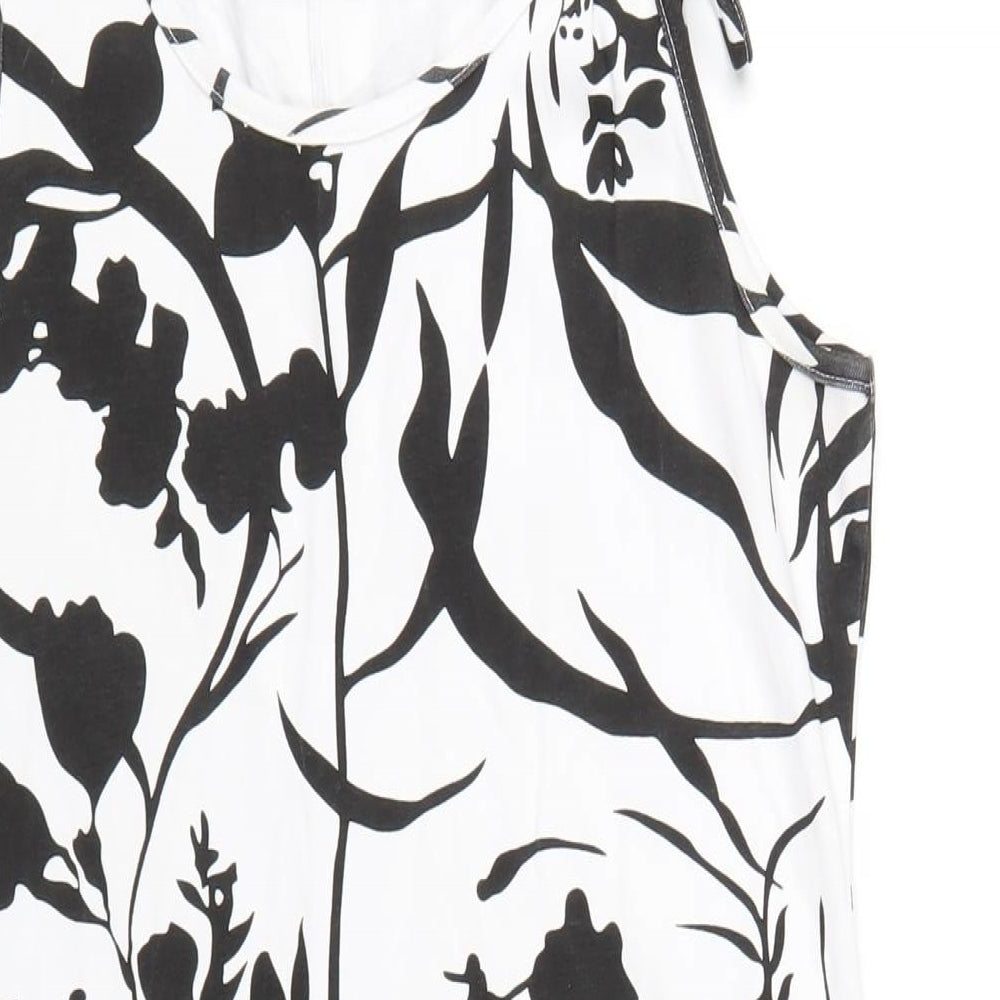 bonprix Womens White Floral Cotton Bodycon Size M Round Neck Pullover