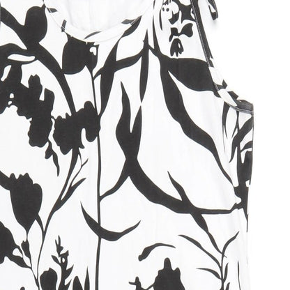 bonprix Womens White Floral Cotton Bodycon Size M Round Neck Pullover