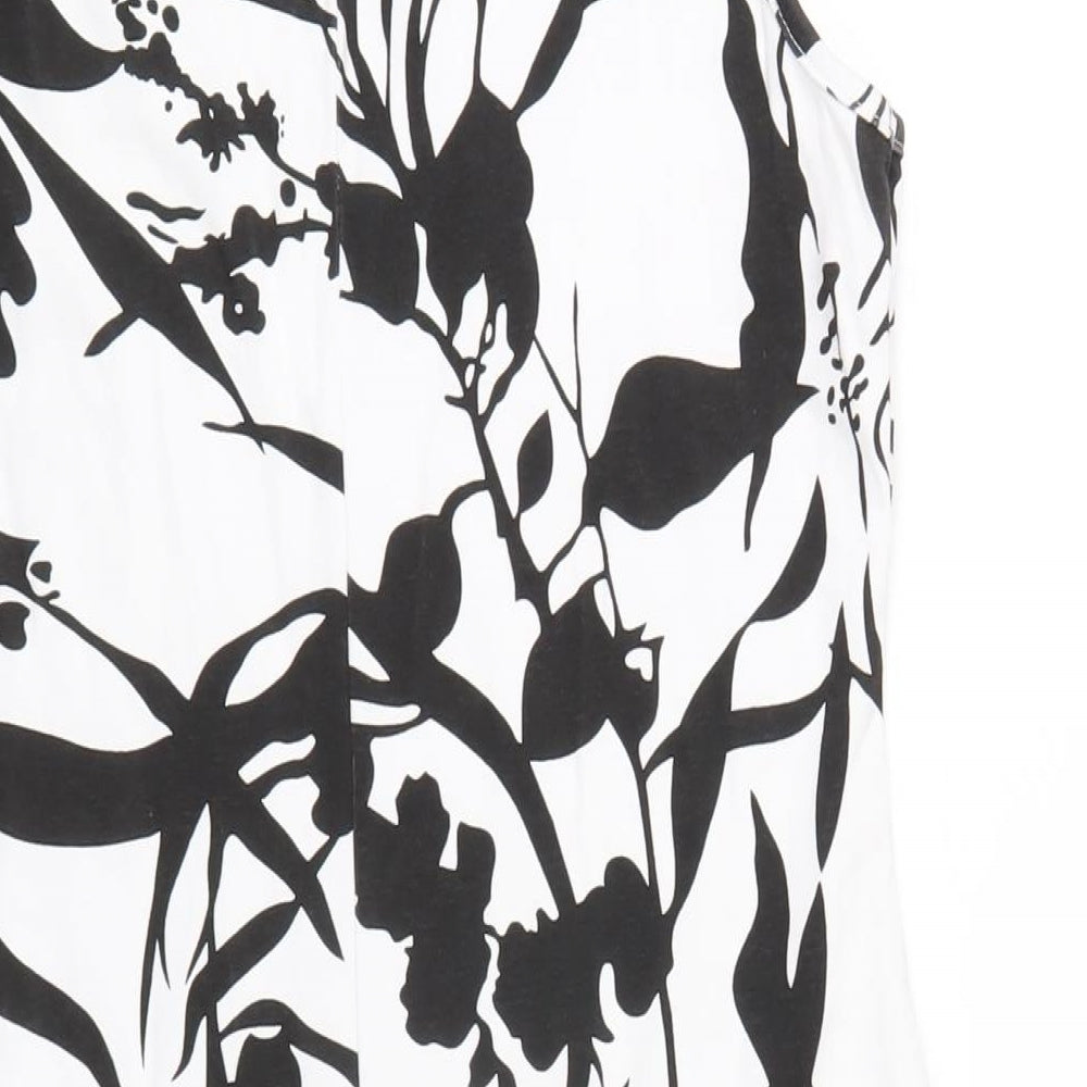 bonprix Womens White Floral Cotton Bodycon Size M Round Neck Pullover
