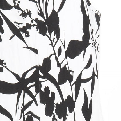 bonprix Womens White Floral Cotton Bodycon Size M Round Neck Pullover