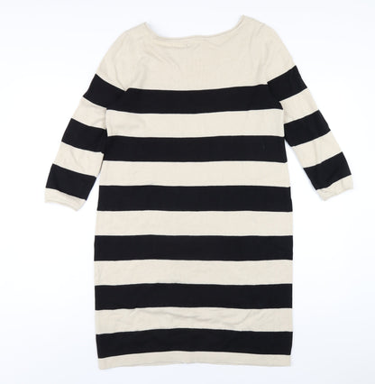 H&M Womens Beige Striped Cotton Jumper Dress Size S Boat Neck Pullover