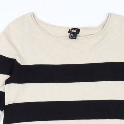 H&M Womens Beige Striped Cotton Jumper Dress Size S Boat Neck Pullover