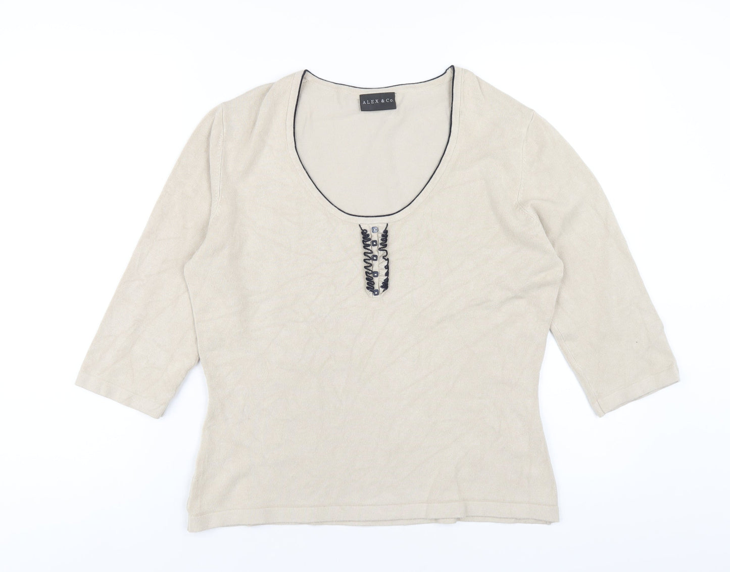 Alex & Co Womens Beige Scoop Neck Viscose Pullover Jumper Size 14