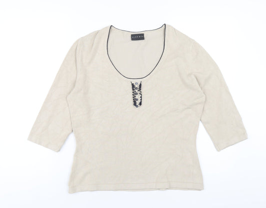 Alex & Co Womens Beige Scoop Neck Viscose Pullover Jumper Size 14
