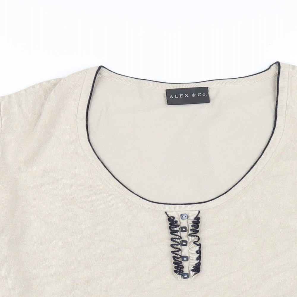 Alex & Co Womens Beige Scoop Neck Viscose Pullover Jumper Size 14