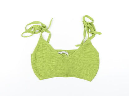 Womens UK Size M Pull&Bear Green Cropped T-Shirt