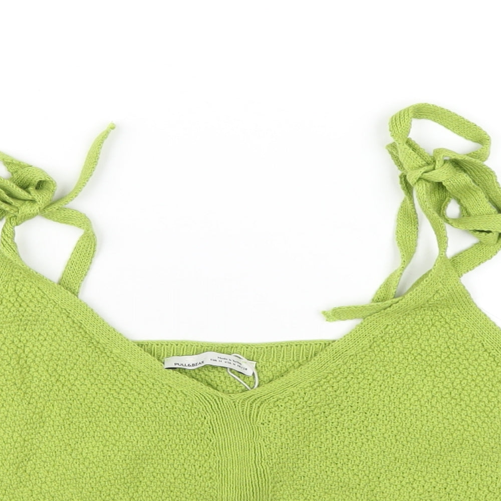 Womens UK Size M Pull&Bear Green Cropped T-Shirt