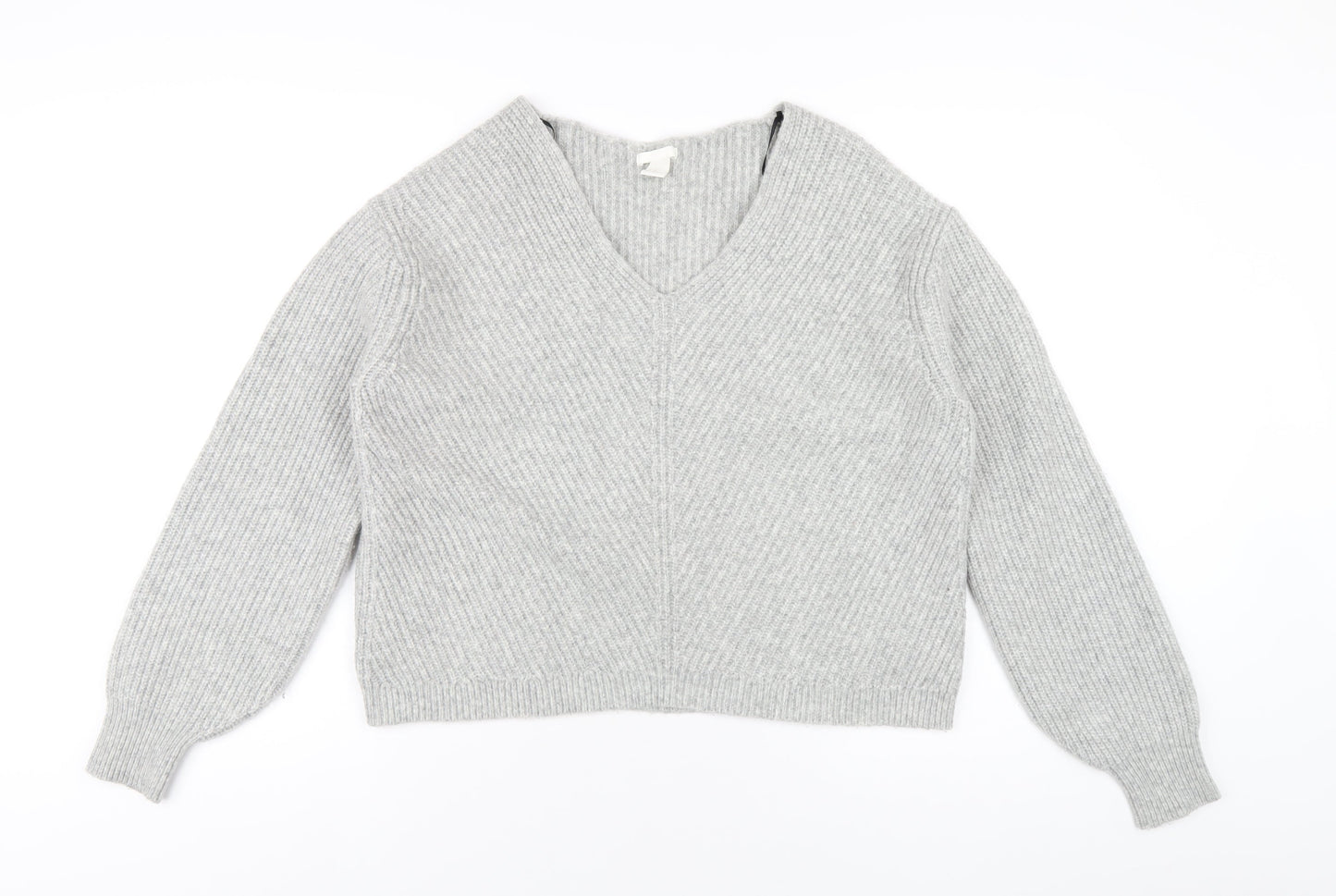 H&M Womens Grey V-Neck Acrylic Pullover Jumper Size XS