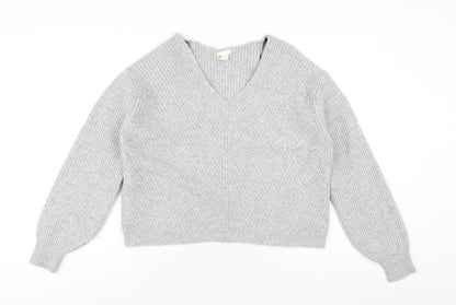 H&M Womens Grey V-Neck Acrylic Pullover Jumper Size XS