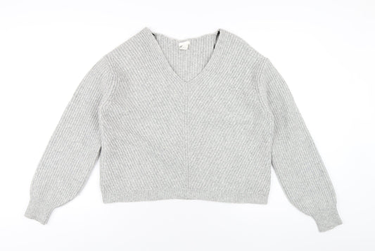 H&M Womens Grey V-Neck Acrylic Pullover Jumper Size XS
