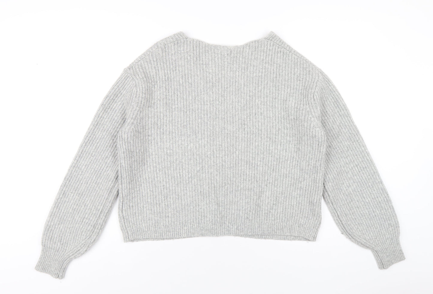 H&M Womens Grey V-Neck Acrylic Pullover Jumper Size XS
