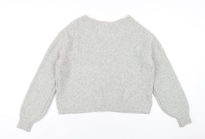 H&M Womens Grey V-Neck Acrylic Pullover Jumper Size XS