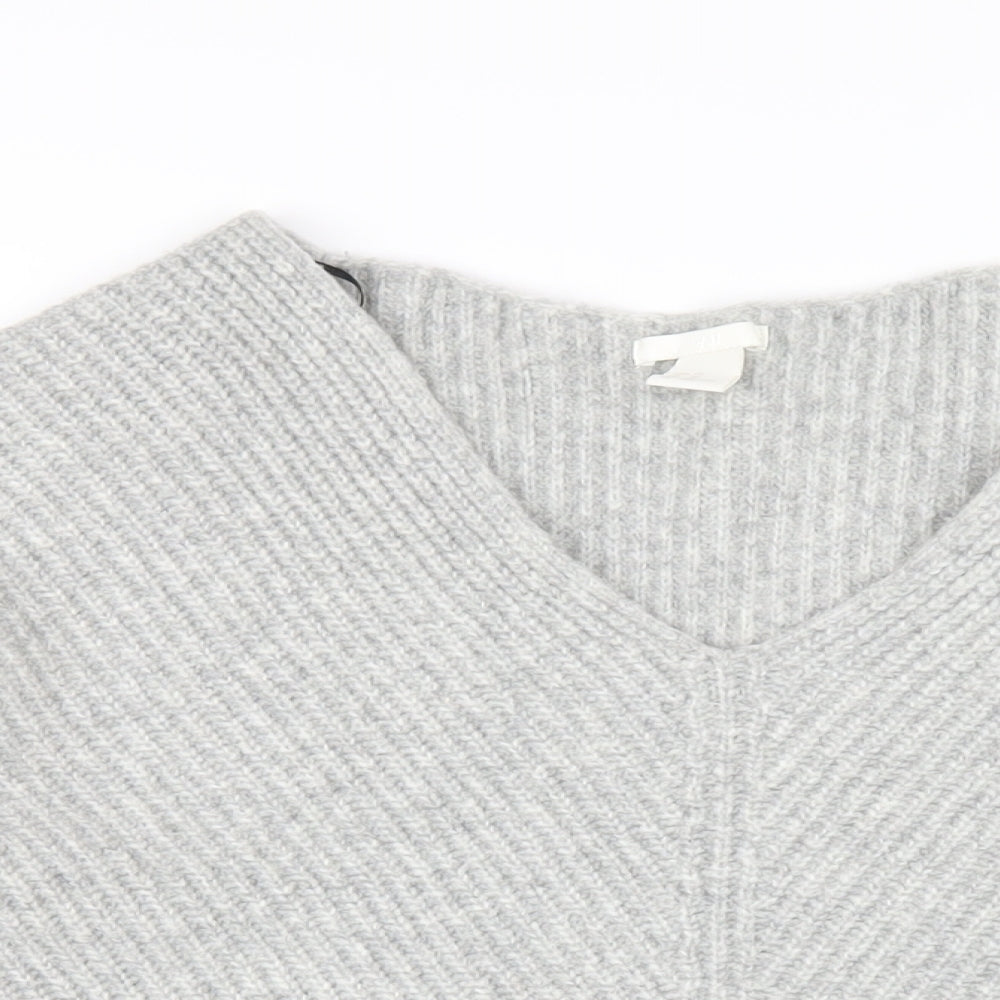 H&M Womens Grey V-Neck Acrylic Pullover Jumper Size XS