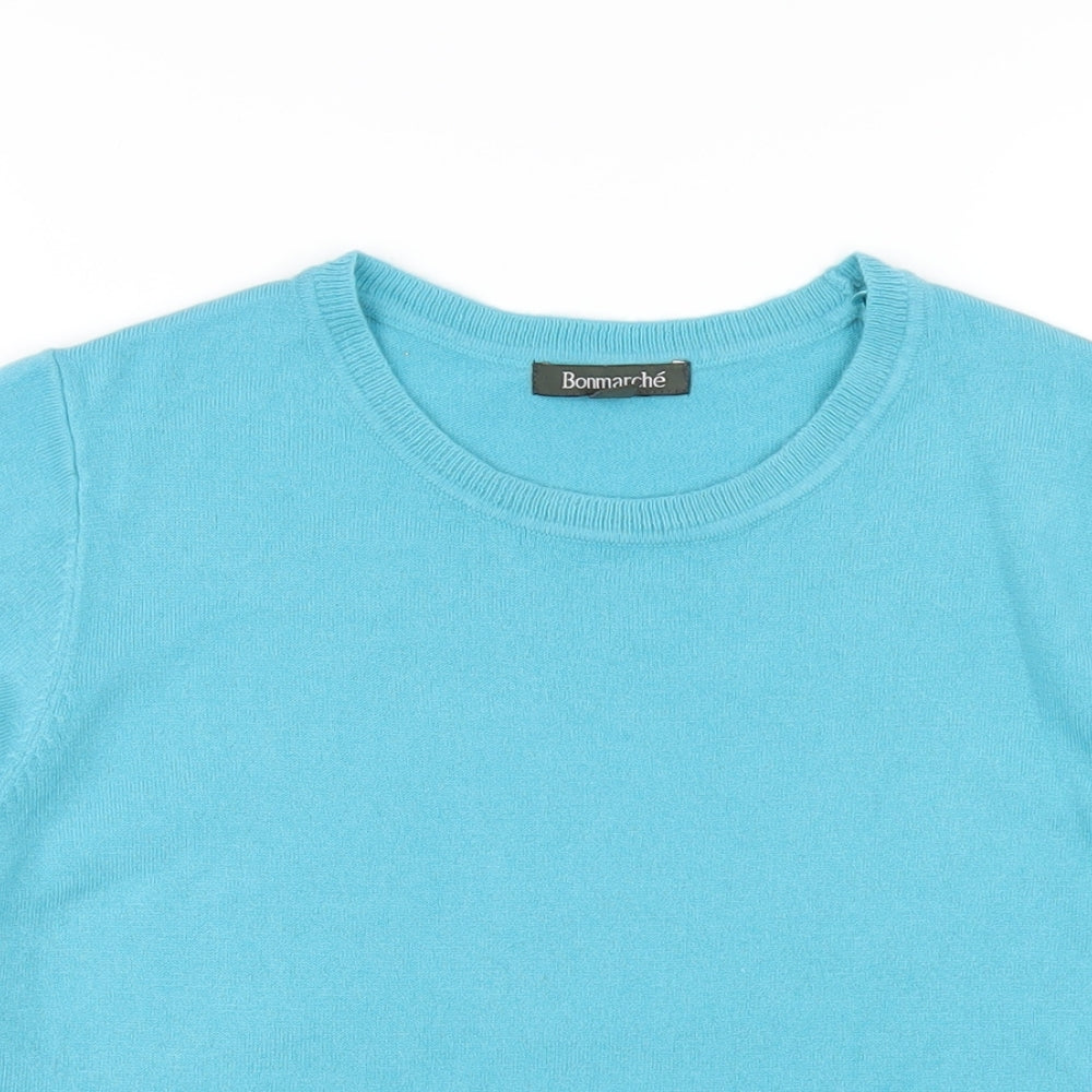 Bonmarché Womens Blue Round Neck Acrylic Pullover Jumper Size 16