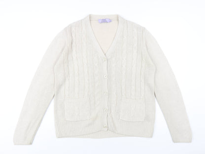 EWM Womens Beige V-Neck Acrylic Cardigan Jumper Size 14