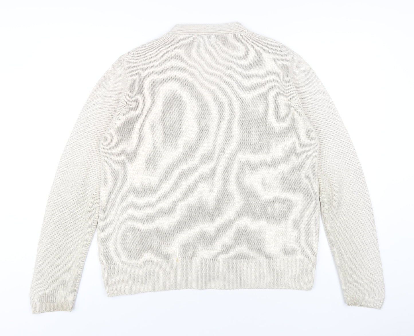 EWM Womens Beige V-Neck Acrylic Cardigan Jumper Size 14