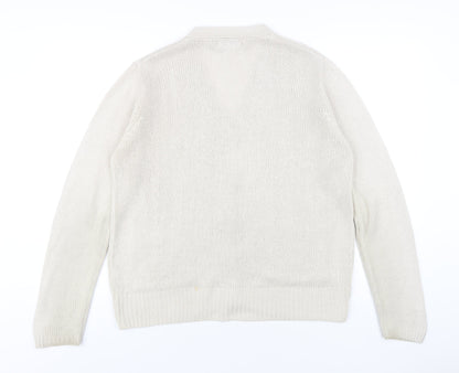 EWM Womens Beige V-Neck Acrylic Cardigan Jumper Size 14