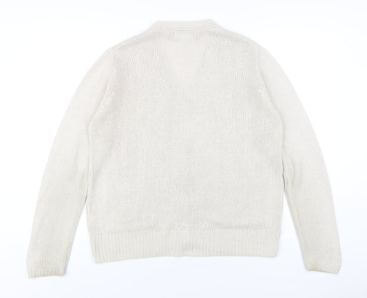 EWM Womens Beige V-Neck Acrylic Cardigan Jumper Size 14